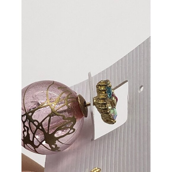 Fashion Jewelry Womens Pink Double Stud Earrings With Crystal Gem Accents - Picture 3 of 5